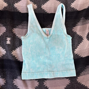 Turquoise cropped ribbed tank top, built in removable padding #cropped